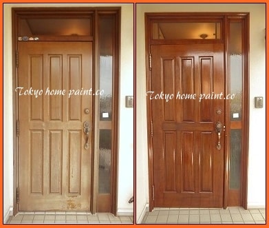 木製玄関ドア再塗装工事