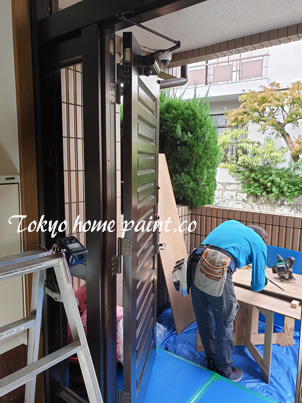 木製玄関ドア塗装世田谷7